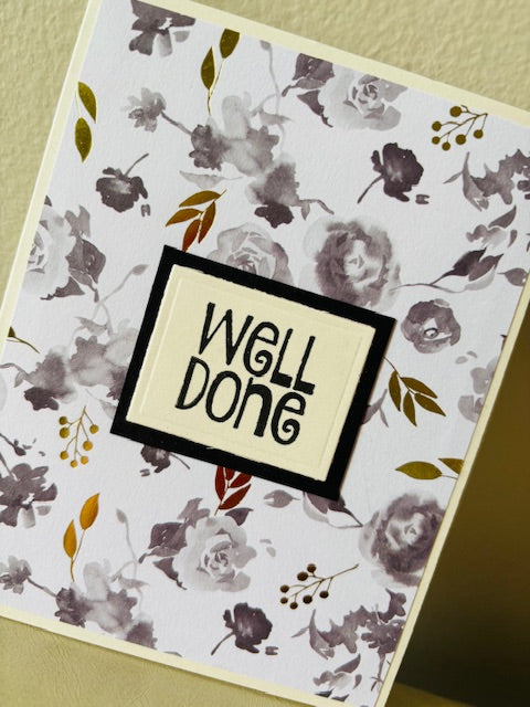 well done - grey gold floral