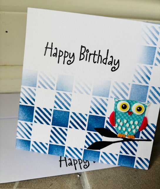 owl - blue - plaid