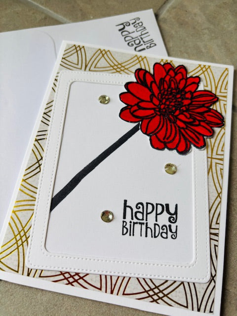 gold with red flower