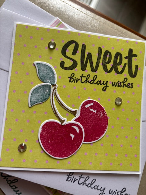 cherries - green/pink polka dot