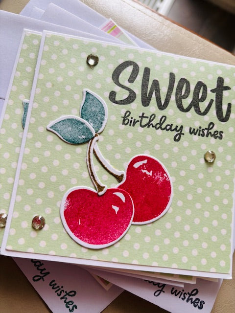 cherries - green polka dot
