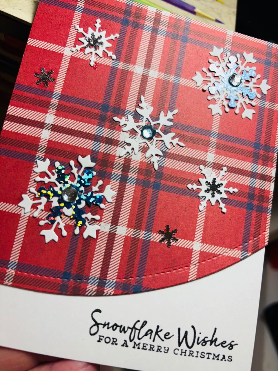 Snowflake wishes - red plaid